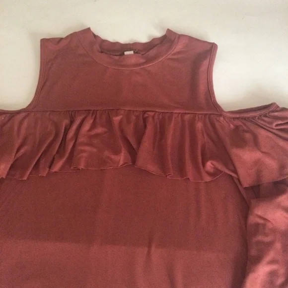 Elan Cold Shoulder Rust Swing Dress - Picture 6 of 8